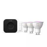 Philips Hue White and Color ambiance Startsæt: 3 x GU10 spots + Dimmer switch + Bridge Pro