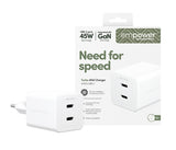 PanzerGlass empower™ by ® Turbo 45W Oplader inkl. 2 x USB-C | EU Stik | Silver White