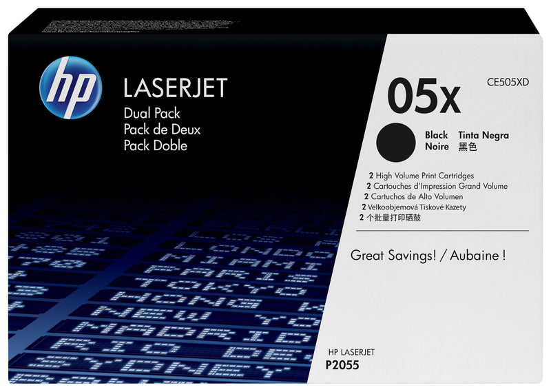 HP Originale 05X LaserJet-tonerpatroner med høj kapacitet, sort, 2-pak