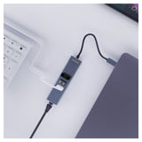 Savio AK-57 USB-A - 3 x USB-A HUB with RJ-45 Gigabit Ethernet adapter 5000 Mbit/s grey USB 3.2 Gen 1 (3.1 Gen 1) Micro-B Sort