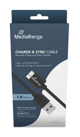 MediaRange MRCS240 USB-kabel USB 3.2 Gen 1 (3.1 Gen 1) 1,8 m USB A Micro-USB B Sort