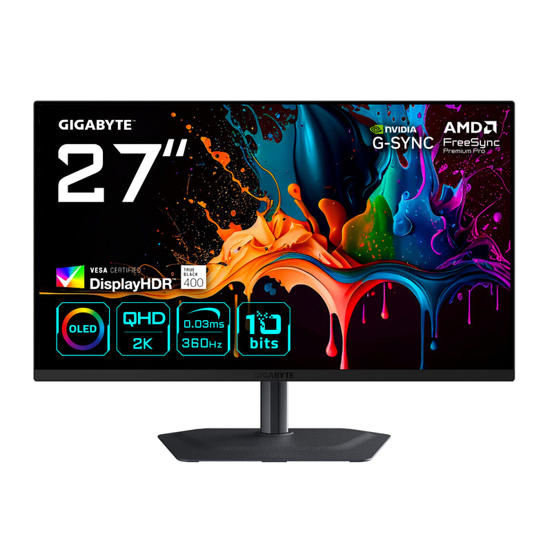 GIGABYTE MO27Q3 computerskærm 68,6 cm (27") 2560 x 1440 pixel Quad HD QD-OLED Sort