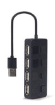Gembird USB 2.0 4-port hub with switches, black