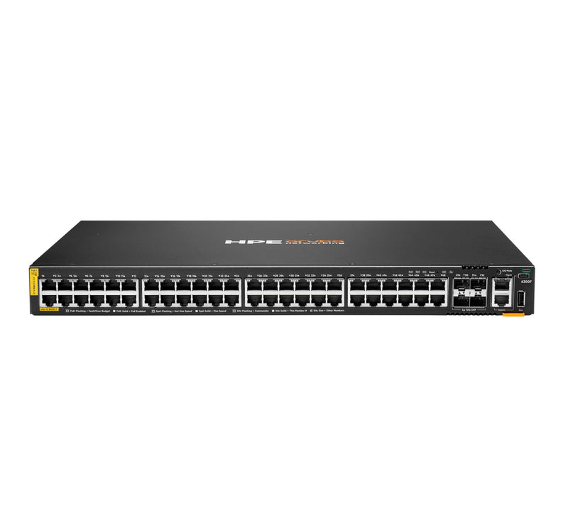 HPE Aruba Networking CX 6200F 48G Class4 PoE 4SFP+ 370W Administreret L3 Gigabit Ethernet (10/100/1000) Strøm over Ethernet (PoE) 1U