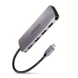 Axagon HMC-HCR3A 3x USB-A+ HDMI+ SD/microSD USB-C 3.2 Gen 1 hub 20cm Ledningsført USB 3.2 Gen 1 (3.1 Gen 1) Type-C Grå
