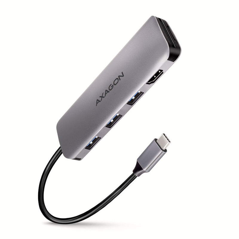 Axagon HMC-HCR3A 3x USB-A+ HDMI+ SD/microSD USB-C 3.2 Gen 1 hub 20cm Ledningsført USB 3.2 Gen 1 (3.1 Gen 1) Type-C Grå