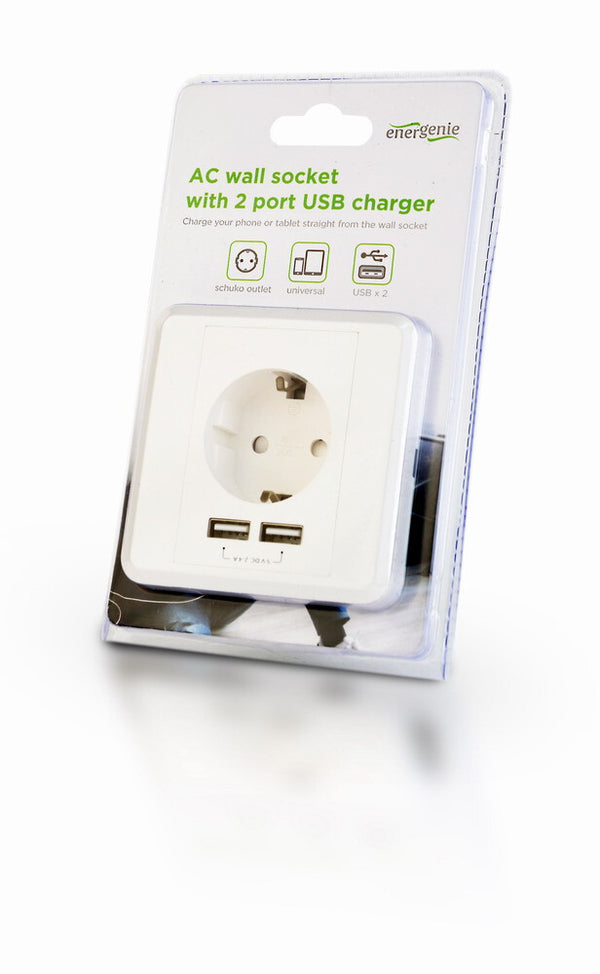 EnerGenie EG-ACU2A2-01 stikkontakt 2 x USB + CEE 7/3 Hvid
