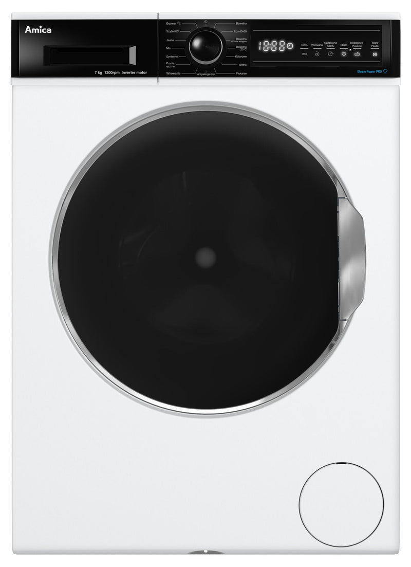 Amica WA3S712ALISHB vaskemaskine Front-læsning 7 kg 1200 rpm Sort, Hvid