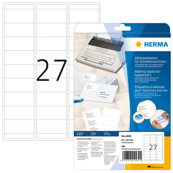 HERMA 4430 adresse- og postetiket Hvid
