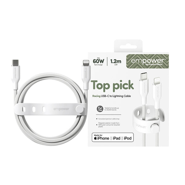 PanzerGlass empower™ by ® Racing 60W USB-C to Lightning Kabel | USB 2.0 | 1.2M | Silver White