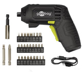 Goobay Mini Cordless Screwdriver Set, 31 Pcs. - pistol-gr 200 rpm Sort, Gul