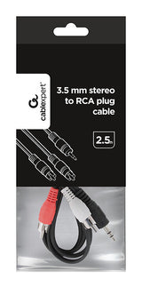 Gembird 2.5m, 3.5mm/2xRCA, M/M lydkabel 2,5 m Sort, Rød, Hvid