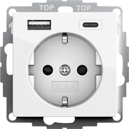 GIRA System 55 stikkontakt Type F + USB A + USB C Hvid