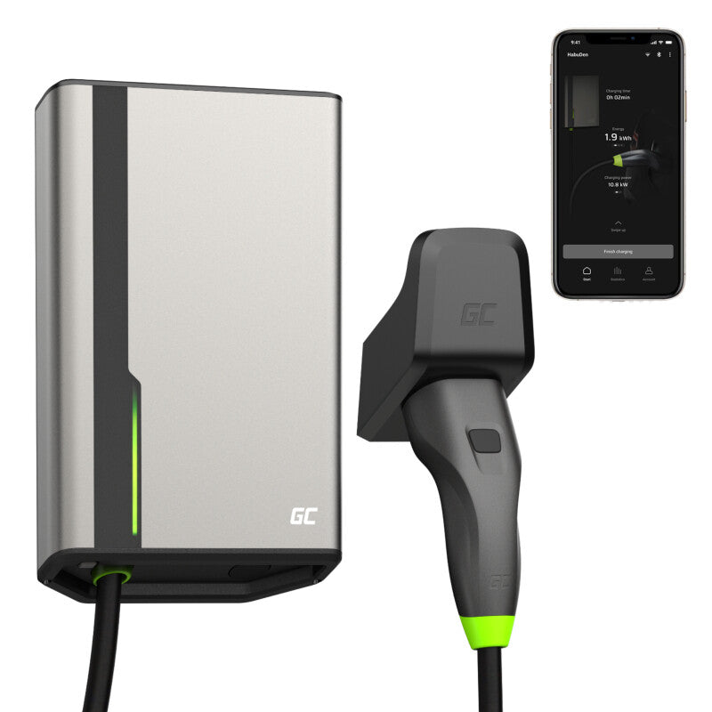 Green Cell EVGC021A2275 ladestation til elektriske køretøjer Grå Aluminium Væg 3 Indbygget skærm LED