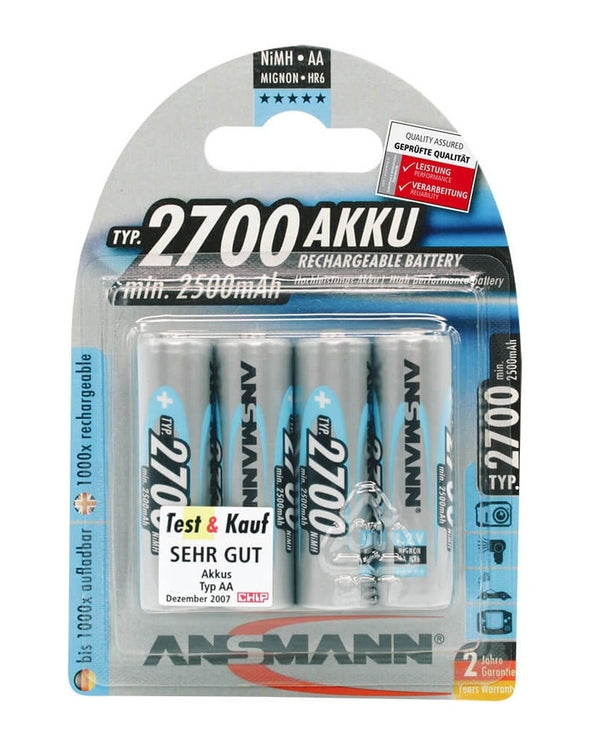 Ansmann Blister 4 X Accu, AA, 2700mAh AA / HR6 Nikkel-Metalhydrid (NiMH)