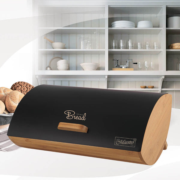 Maestro MR-1775-BLACK brødkasse Andet Sort, Træ Bamboo, Metal