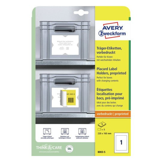 Avery 8003-5 print etiket Lys grå, Hvid