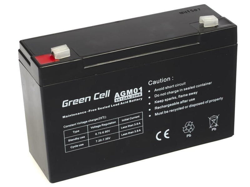 Green Cell AGM Battery 6V 12Ah - Batterie - 12.000 mAh Blybatterier (VRLA) 12 At