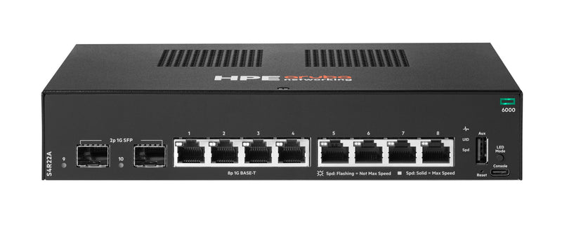 HPE Aruba Networking CX 6000 8p 10M/100M/1G 2p SFP 1G Switch Administreret L2 Gigabit Ethernet (10/100/1000) 1U Sort