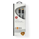 Nedis CCBW64020AT10 USB-kabel USB4 Gen 2x2 1 m USB C 20 Gbit/sek. Sort, Sølv