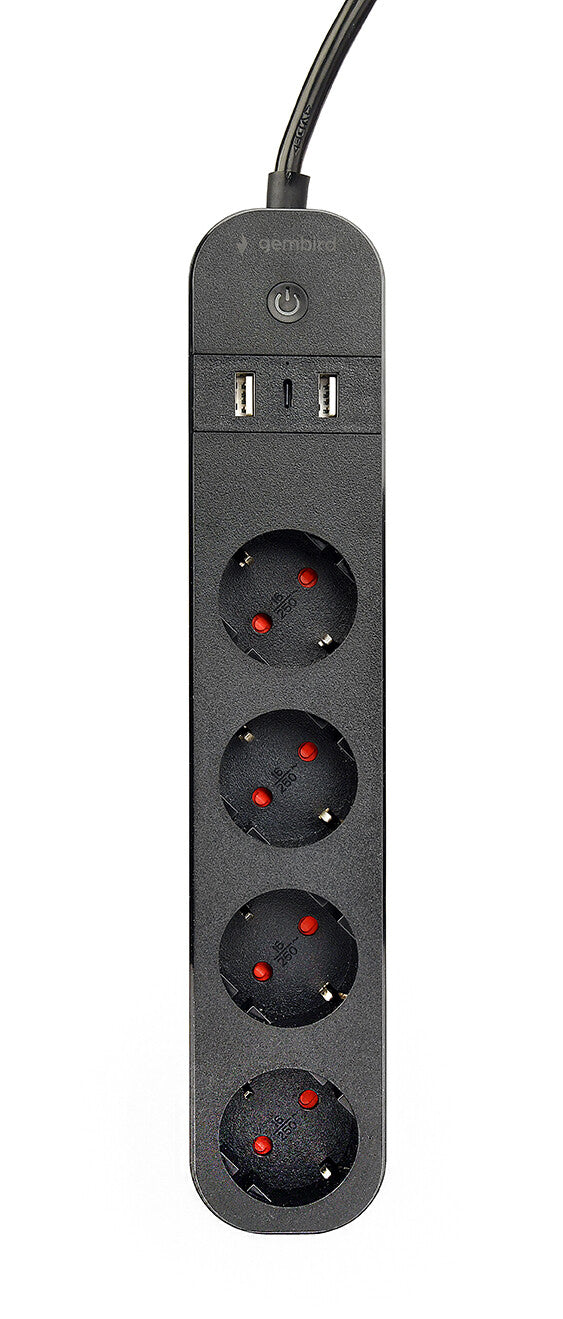Gembird TSL-PS-S4U-01 smart strømskinne 4 AC stikkontakt(er) Type E 1,5 m 3 3680 W Sort