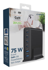Gembird TA-UC-2A4C-PD75-01-BK oplader til mobil enhed Universel Sort Vekselstrøm Hurtig opladning Indendørs