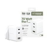 PanzerGlass empower™ by ® Turbo 70W Oplader inkl. 2 x USB-C + USB-A | UK Stik | Silver White