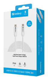 Sandberg 136-76 USB-kabel USB 3.2 Gen 2 (3.1 Gen 2) 500 m USB C 10 Gbit/sek. 100 W Hvid