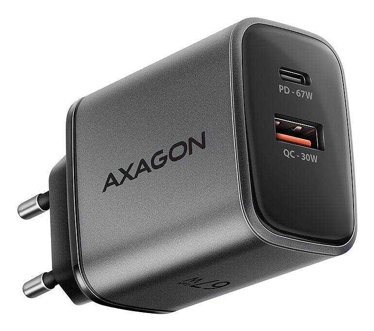 Axagon ACU-PQ67 oplader til mobil enhed Universel Sort, Grå Vekselstrøm Hurtig opladning Indendørs