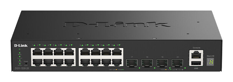D-Link DGS-1530-20/E netværksswitch Administreret L2 Gigabit Ethernet (10/100/1000) Sort