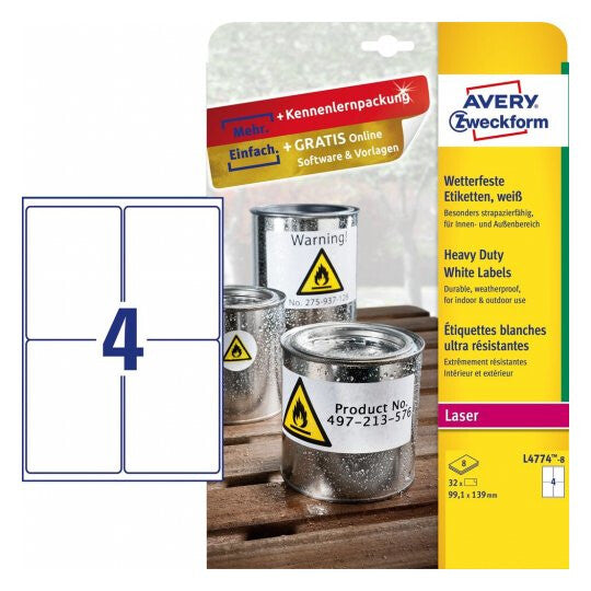 Avery L4774-8 print etiket Hvid Selvklæbende printeretiket