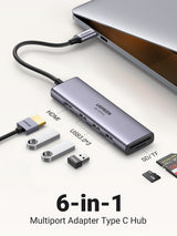 Ugreen CM511 5-in-1 Adapter USB-C Hub to 3x USB3.0 + HDMI + TF/SD Gray