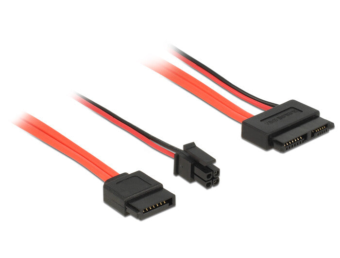 DeLOCK 0.3m, SATAIII 7p + 4p/Slim SATAIII 13p SATA-kabel 0,3 m SATA 7-pin + Molex (4-pin) SATA 13-polet Slimline Sort, Rød