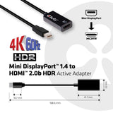 CLUB3D Mini DisplayPort 1.4 to HDMI 2.0b HDR Active Adapter