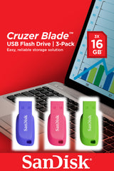 SanDisk Cruzer Blade 16GB USB-nøgle USB Type-A 2.0 Blå, Grøn, Lyserød