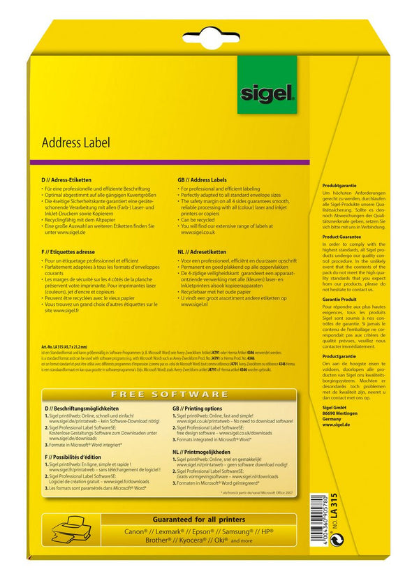 Sigel LA315 adresse- og postetiket Hvid