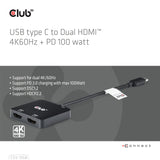 CLUB3D CSV-1558 video-splitter USB Type-C 2x HDMI