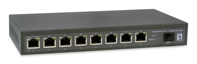 LevelOne GEP-0925 netværksswitch Ikke administreret 2.5G Ethernet (100/1000/2500) Strøm over Ethernet (PoE) Sort