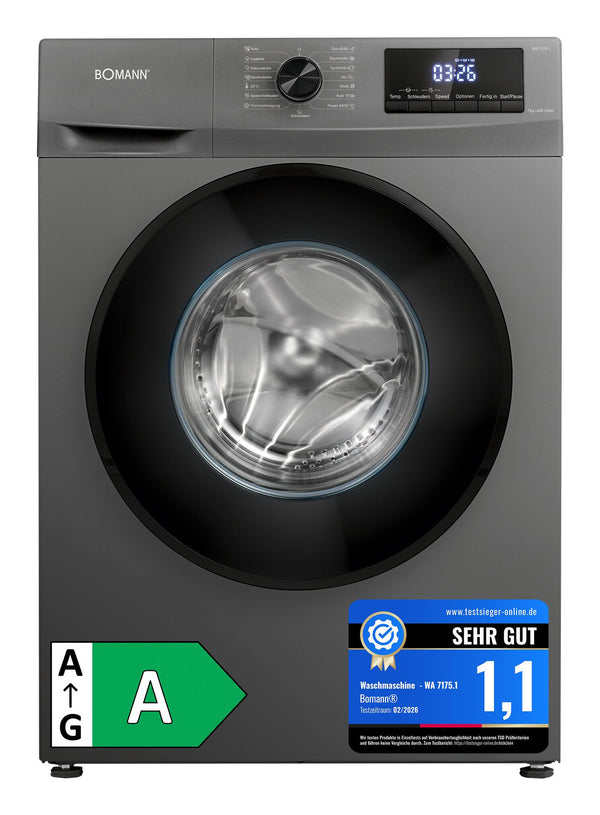 Bomann WA 7175.1 vaskemaskine Front-læsning 7 kg 1400 rpm Titanium