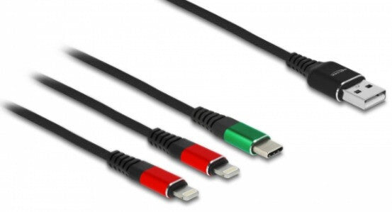 DeLOCK 86821 USB-kabel USB 2.0 1 m USB A USB C/Lightning Sort, Grøn, Rød
