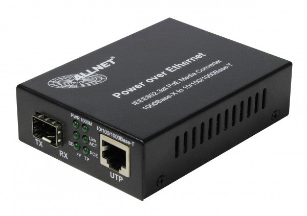 ALLNET ALL-MC202P-SFP1-POE netværksomformer til medie 1000 Mbit/s Multitilstand, Enkeltilstand Sort