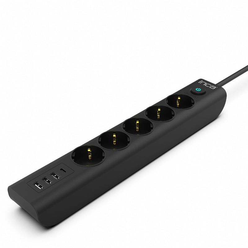 Inca IPW-44TU overspændingsbeskytter Sort 5 AC stikkontakt(er) 230 V 1,5 m