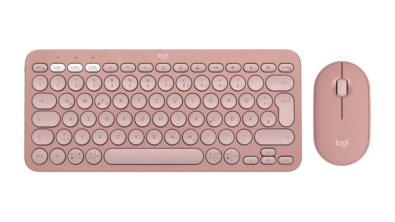 Logitech 920-012205 tastatur Mus inkluderet Universel RF trådløs + Bluetooth QWERTZ Tysk Lyserød