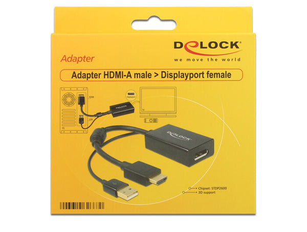 DeLOCK 0.245m HDMI+USB2.0-A/DisplayPort 0,254 m HDMI + USB Sort