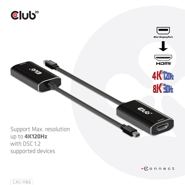 CLUB3D CAC-1186 videokabel adapter 0,15 m Mini DisplayPort HDMI Type A (Standard) Sort