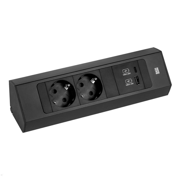 Bachmann CASIA 2 stikkontakt Type F + USB A + USB C Sort