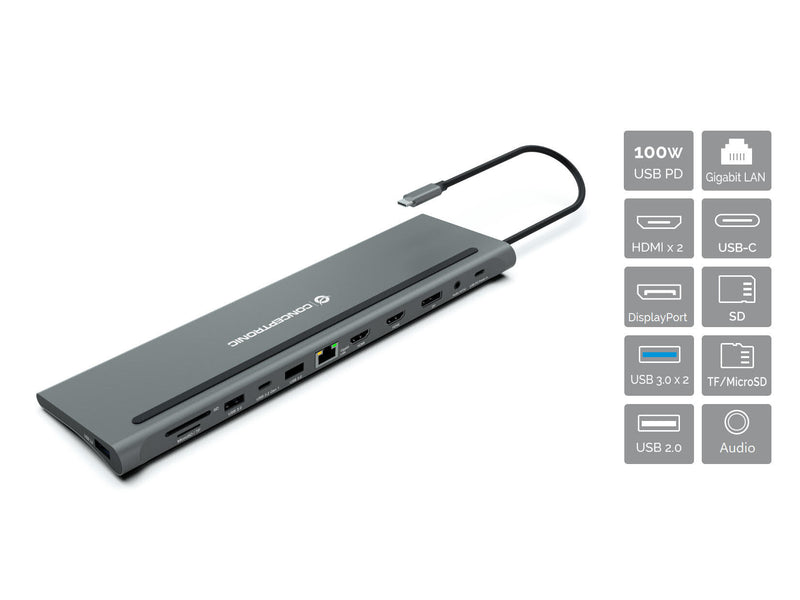 Conceptronic DONN17G dockingstation Ledningsført USB 3.2 Gen 1 (3.1 Gen 1) Type-C Grå