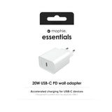 mophie essentials 20W USB-C PD wall adapter Universel Hvid Vekselstrøm Hurtig opladning Indendørs