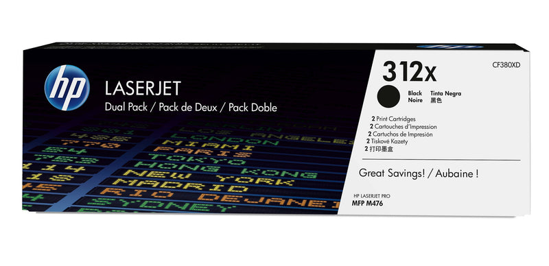 HP Originale 312X LaserJet-tonerpatroner med høj kapacitet, sort, 2-pak