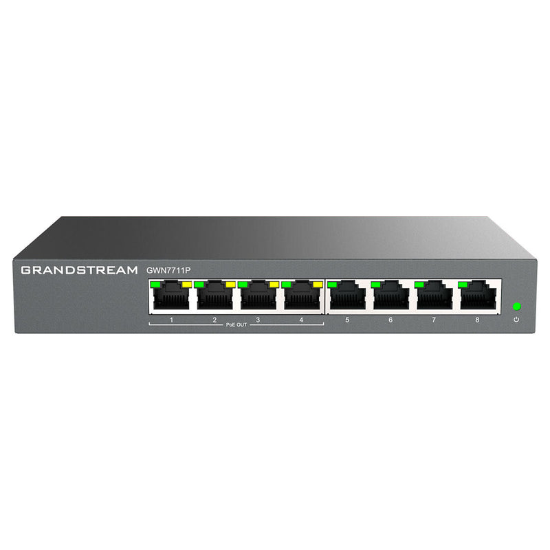 Grandstream Networks GWN7711P netværksswitch Administreret L2 Gigabit Ethernet (10/100/1000) Strøm over Ethernet (PoE) Bord-/vægmontering Grå